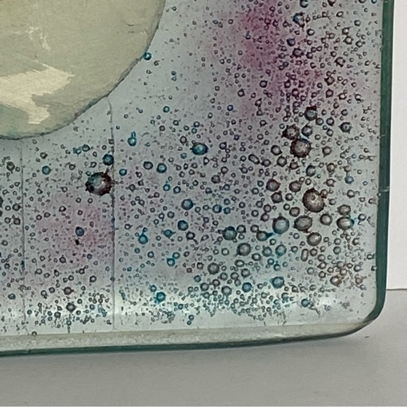 Fused Art Glass Wall Hanging Cherub Cupid Angel Plaque Blue Green 5.25” Square - Picture 10 of 16